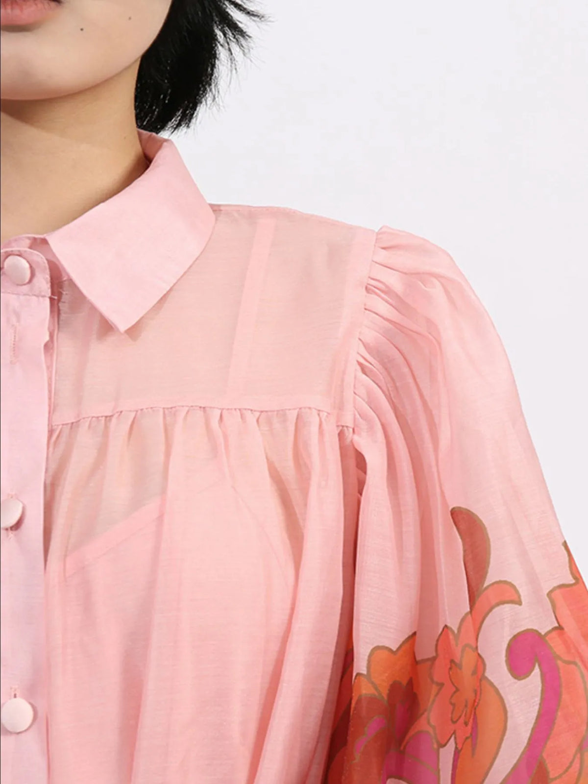 Button Front Puff Sleeve Dress - alternate view 8