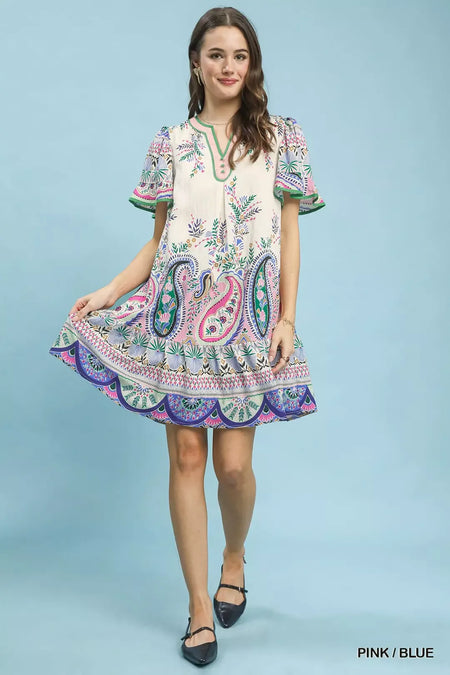 Paisley Flutter Sleeve Mini Dress - alternate view 5