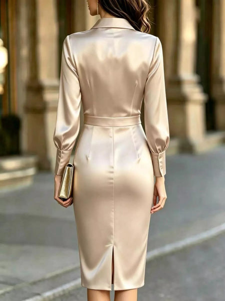 Satin Lantern Sleeve Midi Dress - alternate view 2