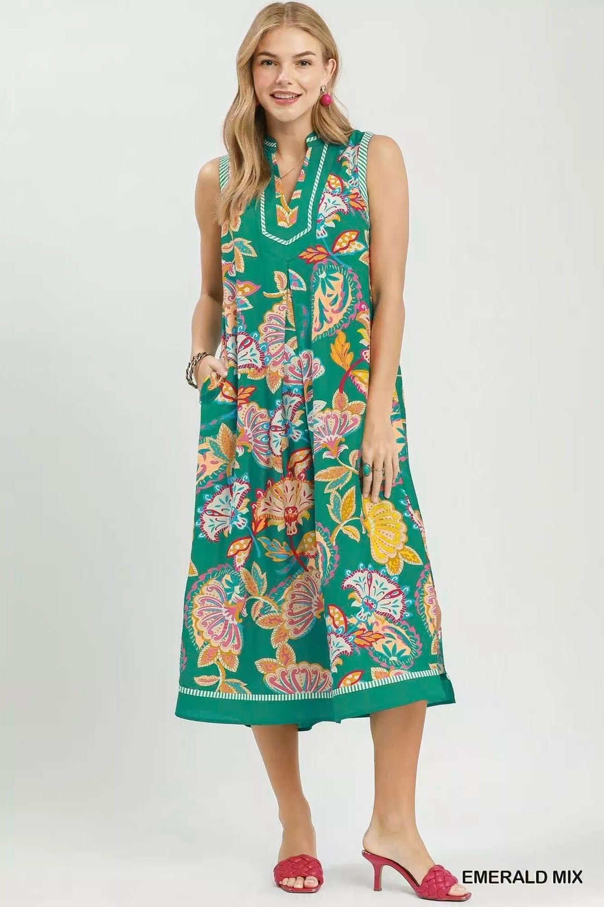 Paisley Floral Sleeveless Midi Dress