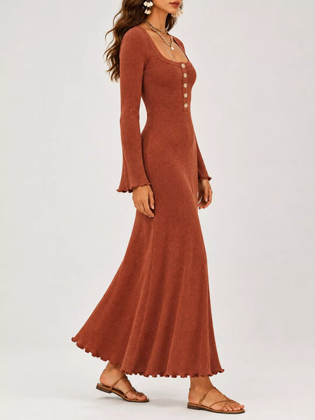 Button-Front Ribbed Knit Maxi Dress - alternate view 3