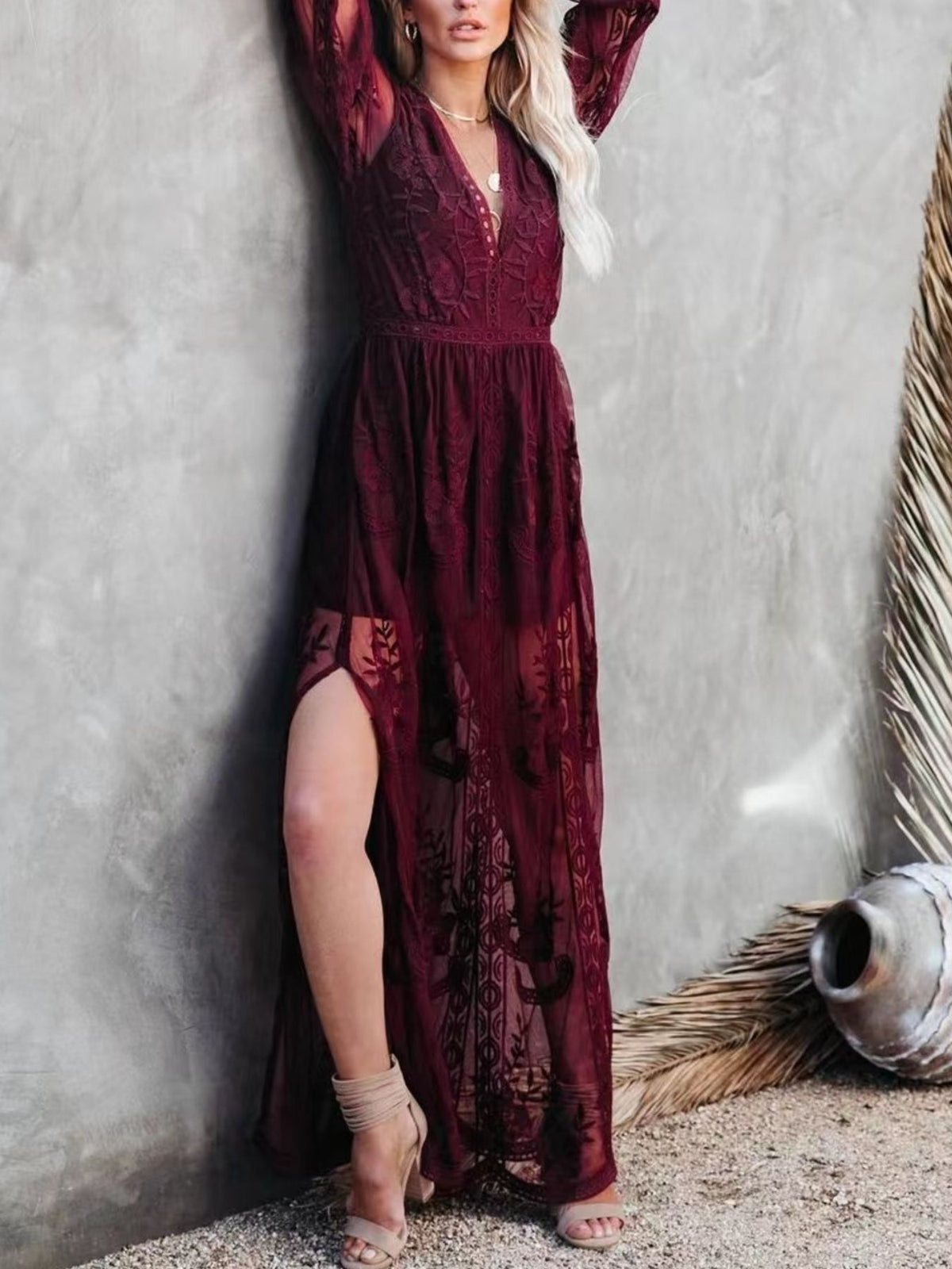 Floral Lace Slit Maxi Dress - alternate view 20