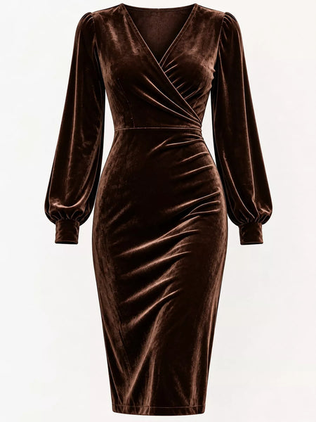 Full Size Velvet Long-Sleeve Wrap Dress Plus Size - alternate view 23