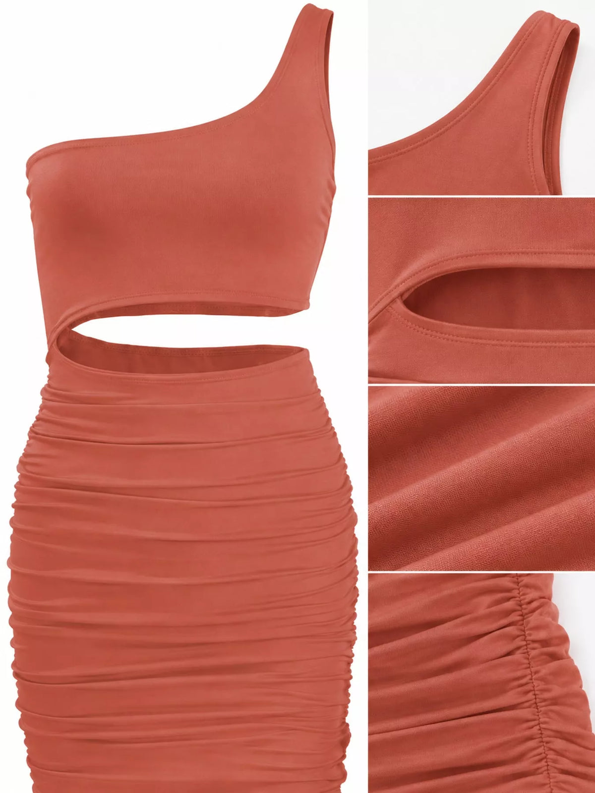 One-Shoulder Cutout Ruched Bodycon Mini Dress - alternate view 83