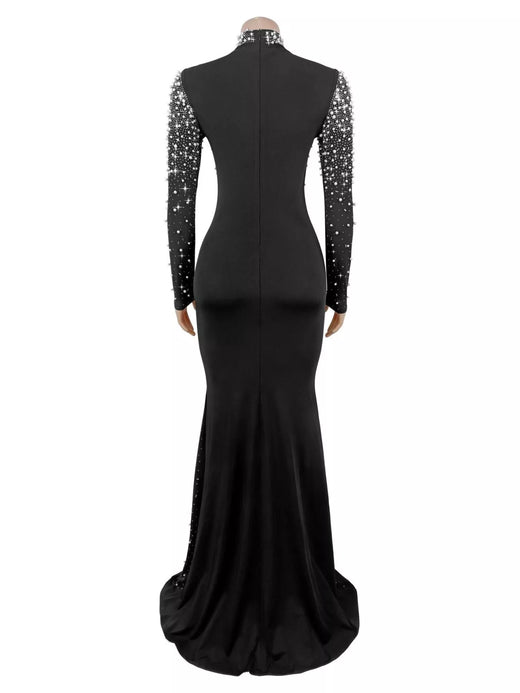 Rhinestone Long Sleeve Mermaid Maxi Dress - alternate view 6