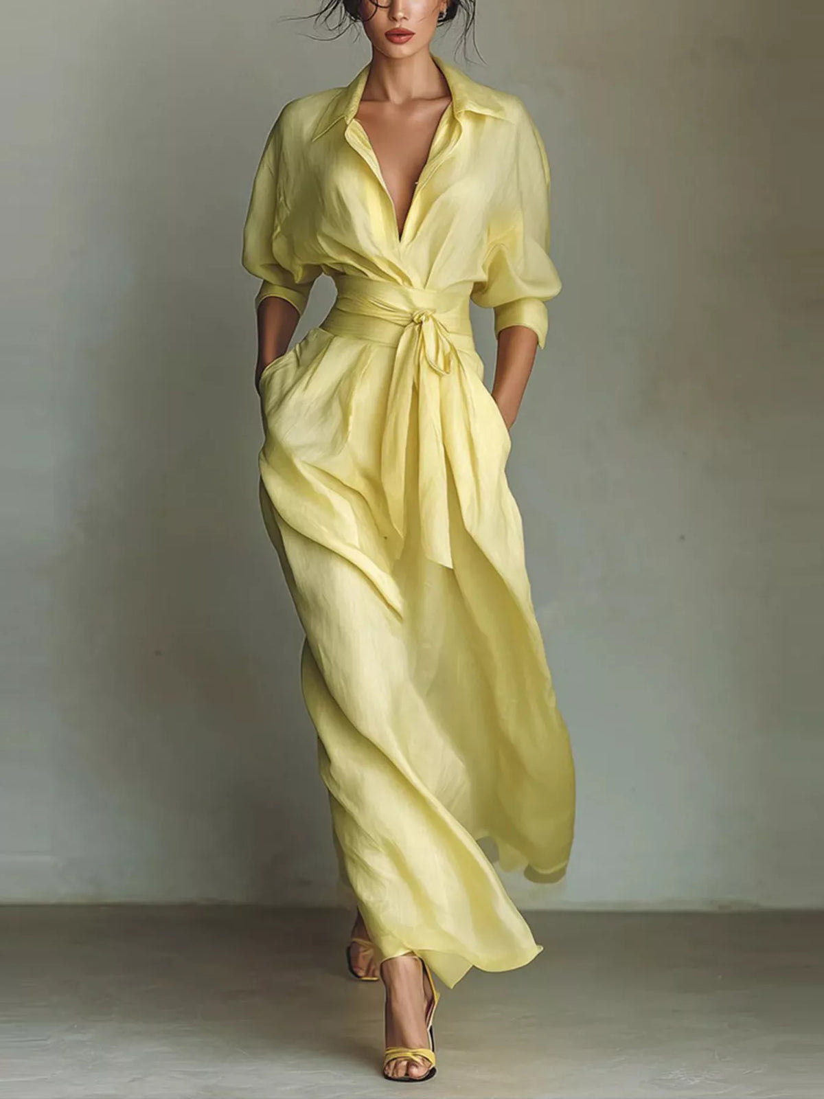Shirt Maxi Dress with Waist-Defining Sash - alternate view 3
