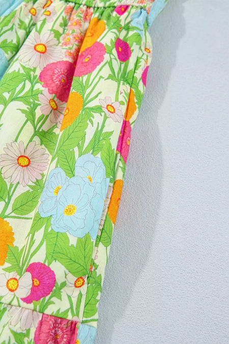 Floral Print V Neck Short Puff Sleeve Cotton Maxi Dress - alternate view 6
