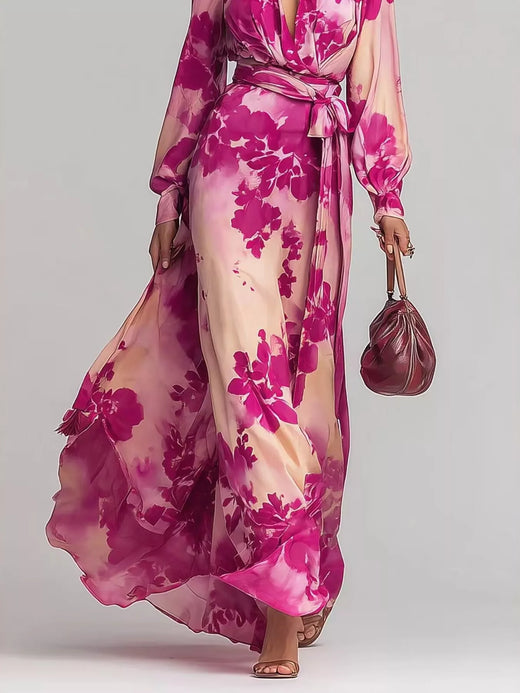 Floral Print Maxi Dress with Waist-Tie Detail - alternate view 4