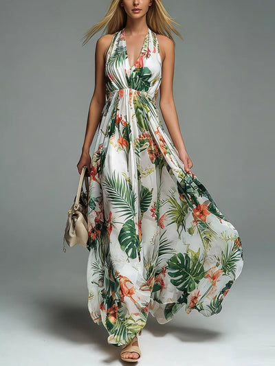 Halter Neck Printed Flowy Maxi Dress - alternate view 3