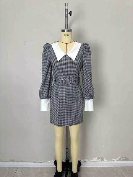 Contrast Collar Houndstooth Mini Dress - alternate view 4