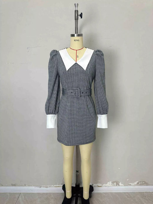 Contrast Collar Houndstooth Mini Dress - alternate view 4