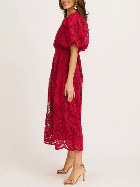 Lace Puff Sleeve Midi Dress - alternate view 10