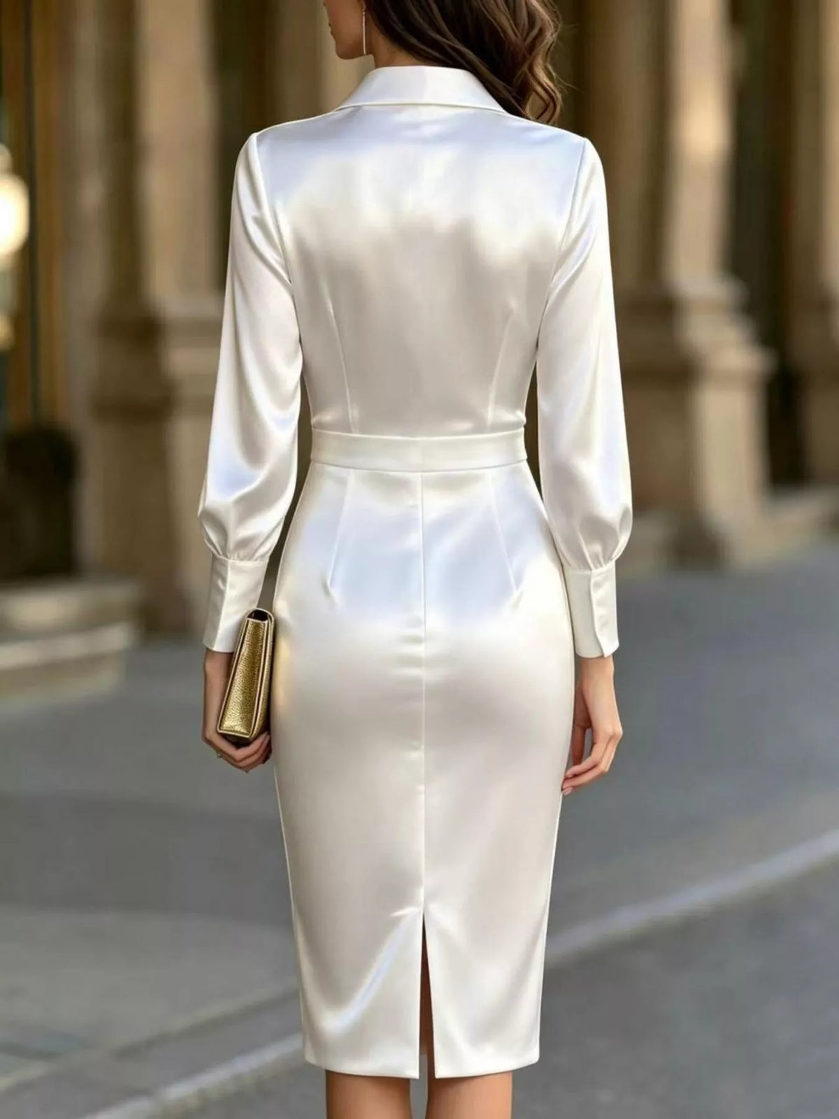 Satin Lantern Sleeve Midi Dress - alternate view 8