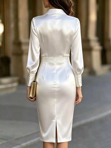 Satin Lantern Sleeve Midi Dress - alternate view 8