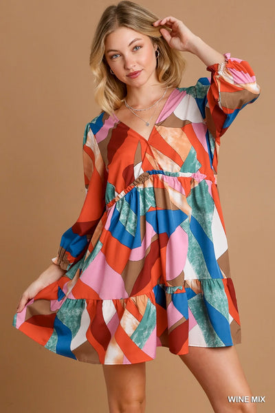 Tiered Printed V-Neck Dress