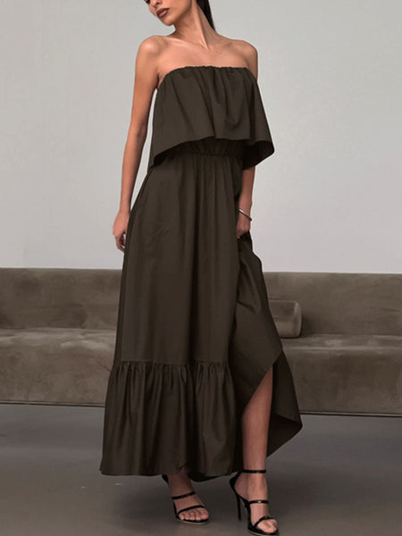 Off-Shoulder Ruffle Hem Maxi Dress - alternate view 2