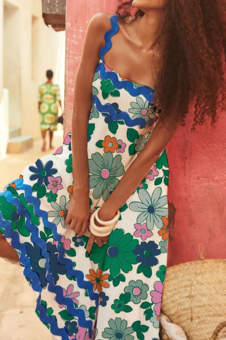 Printed Square Neck Wide Strap Dress - alternate view 3