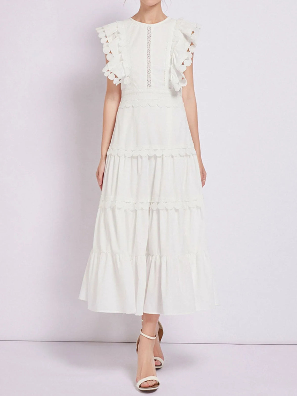Sleeveless Ruffled Tiered Dress with Embroidered Trim - alternate view 7