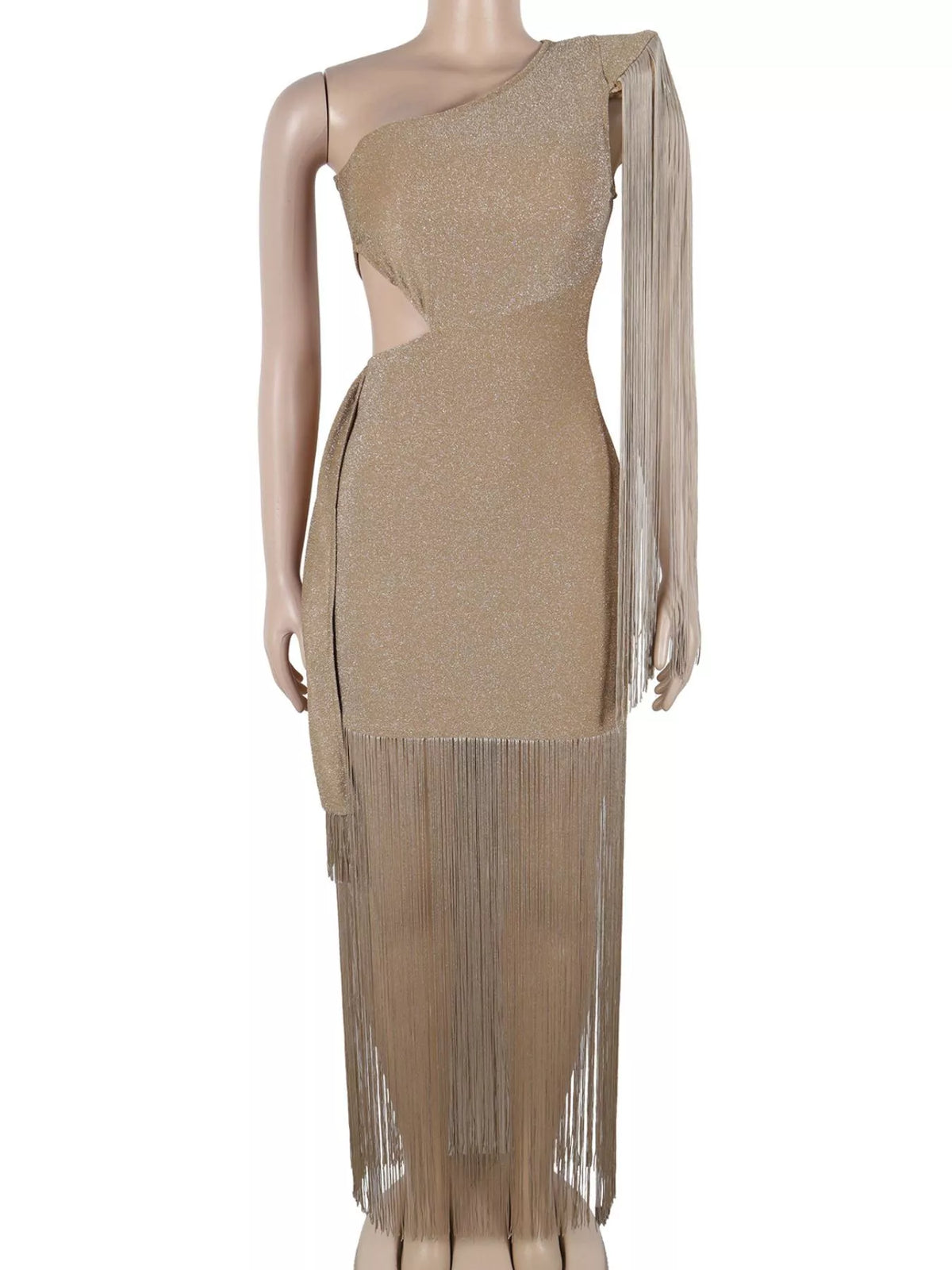 One-Shoulder Cutout Fringe Bodycon Party Dress - alternate view 6