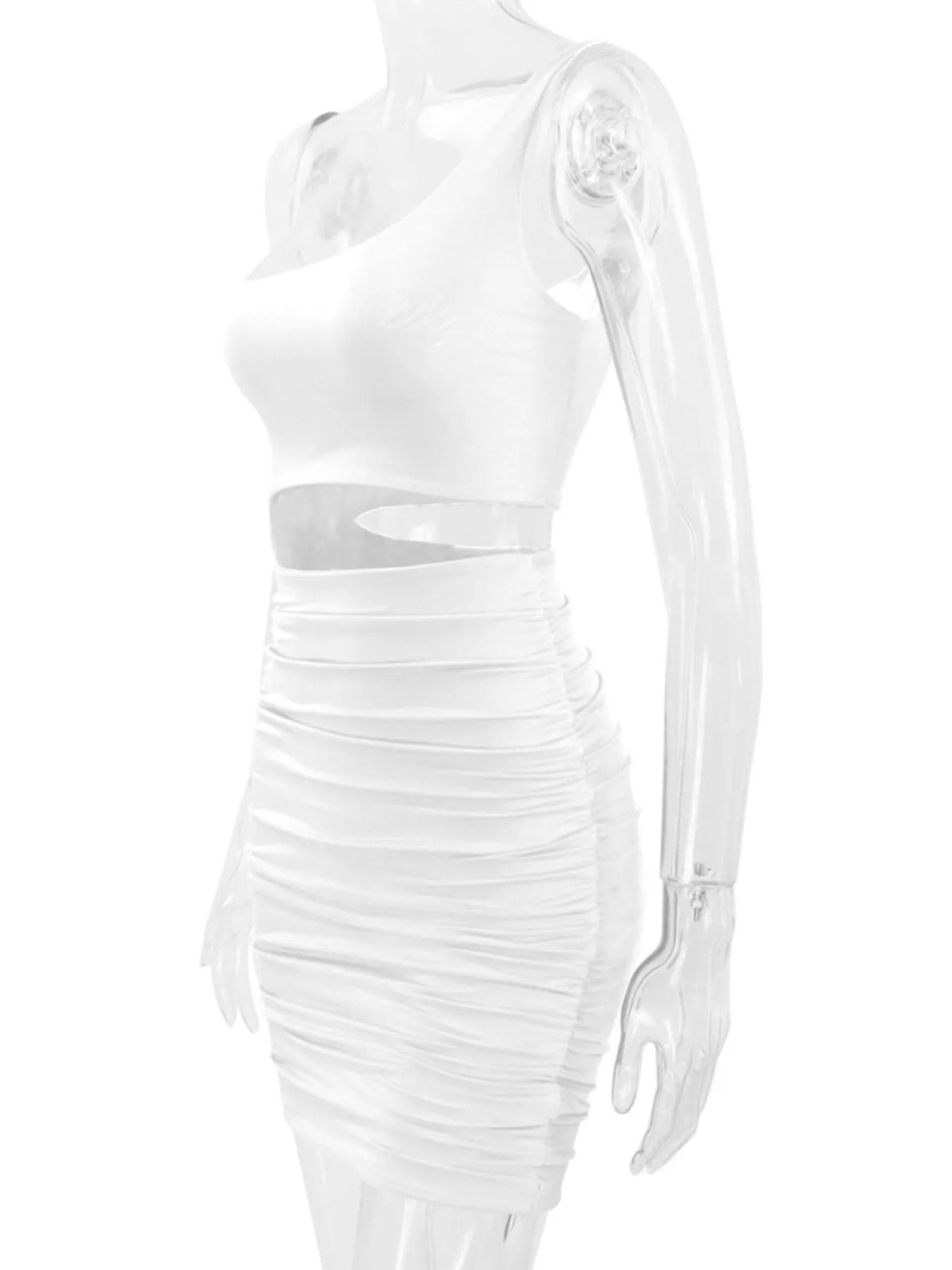 One-Shoulder Cutout Ruched Bodycon Mini Dress - alternate view 12
