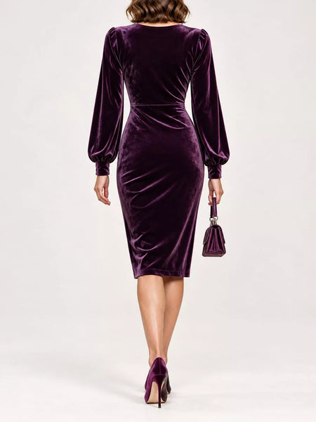 Full Size Velvet Long-Sleeve Wrap Dress Plus Size - alternate view 7