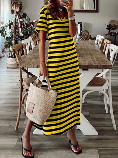 Striped V-Neck Midi Dress with Side Slit - alternate view 5