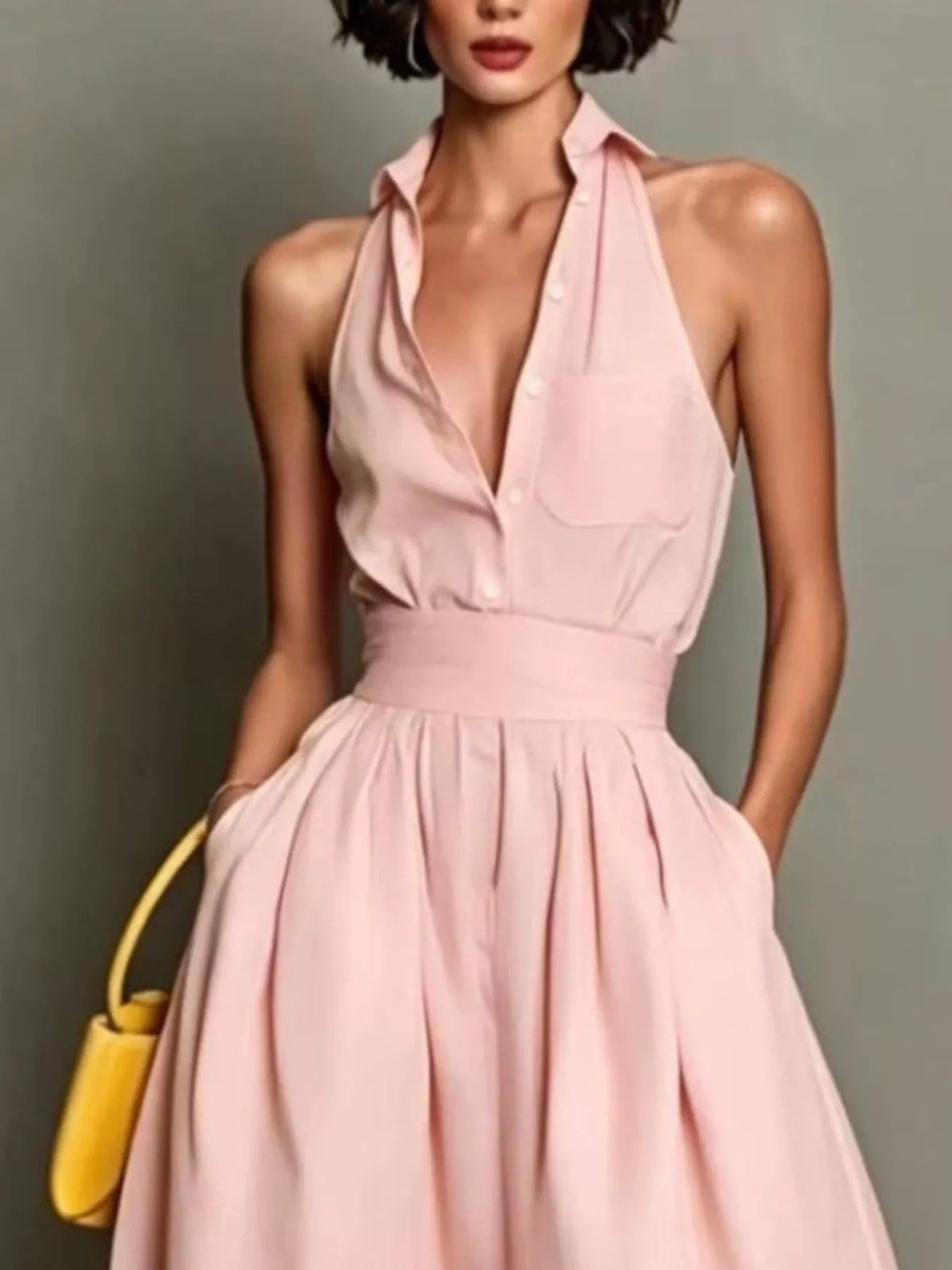 Sleeveless Collared A-Line Midi Dress - alternate view 4