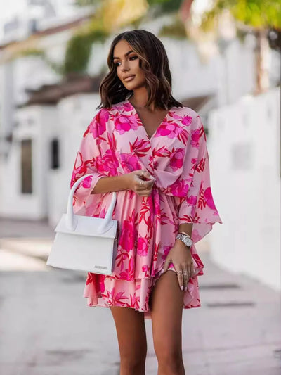 Layered Printed Surplice Mini Dress - alternate view 4