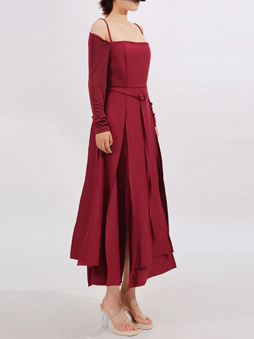 Slit Spaghetti Strap Long Sleeve Dress - alternate view 3
