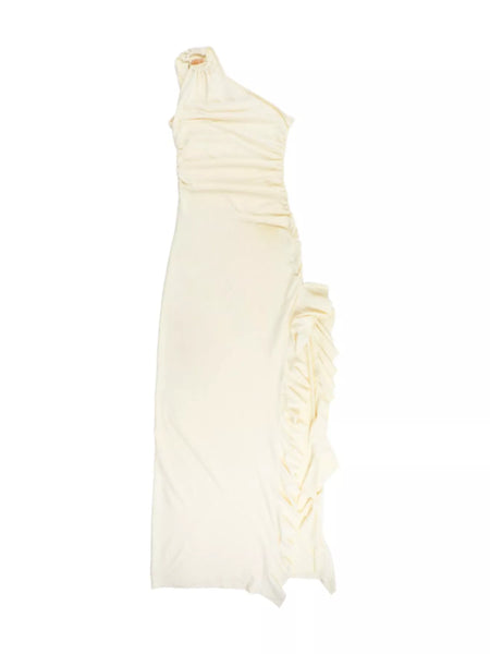 One-Shoulder Ruched Ruffle Hem Maxi Dress - alternate view 6