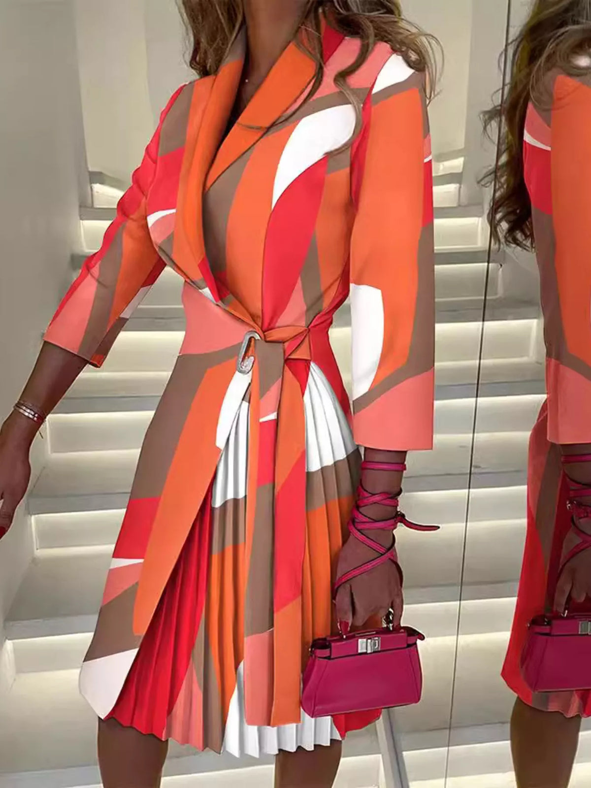 Blazer Style Pleated Midi Dress - alternate view 3