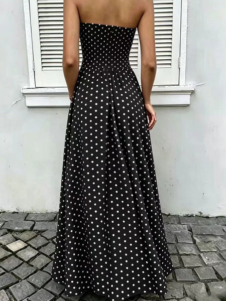 Strapless Polka Dot Ruched Maxi Dress - alternate view 11