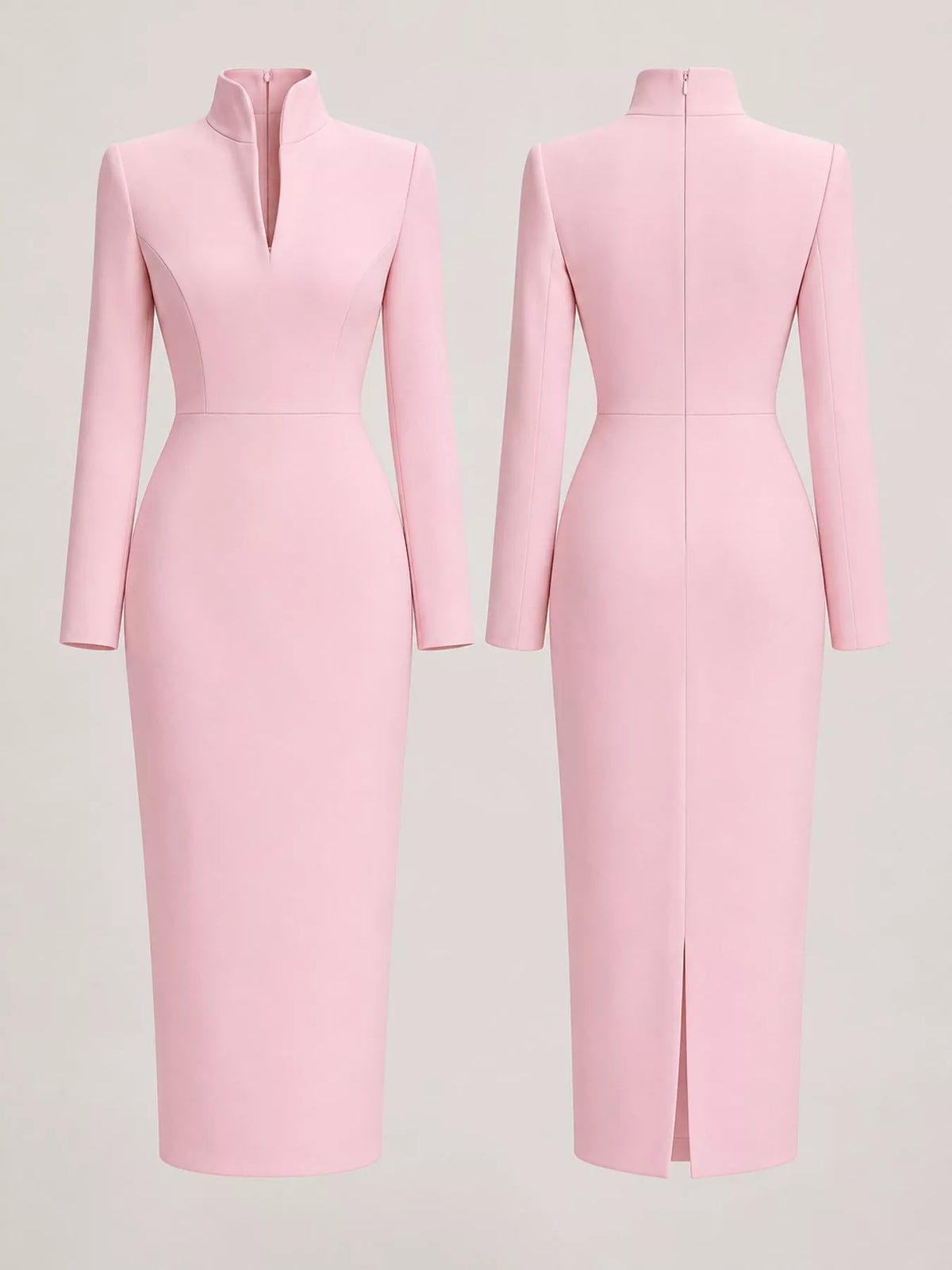 Full Size Stand-Collar Long-Sleeve Midi Dress Plus Size - alternate view 9