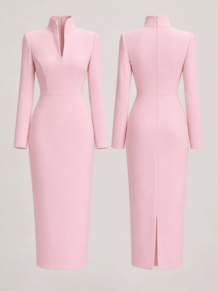 Full Size Stand-Collar Long-Sleeve Midi Dress Plus Size - alternate view 9