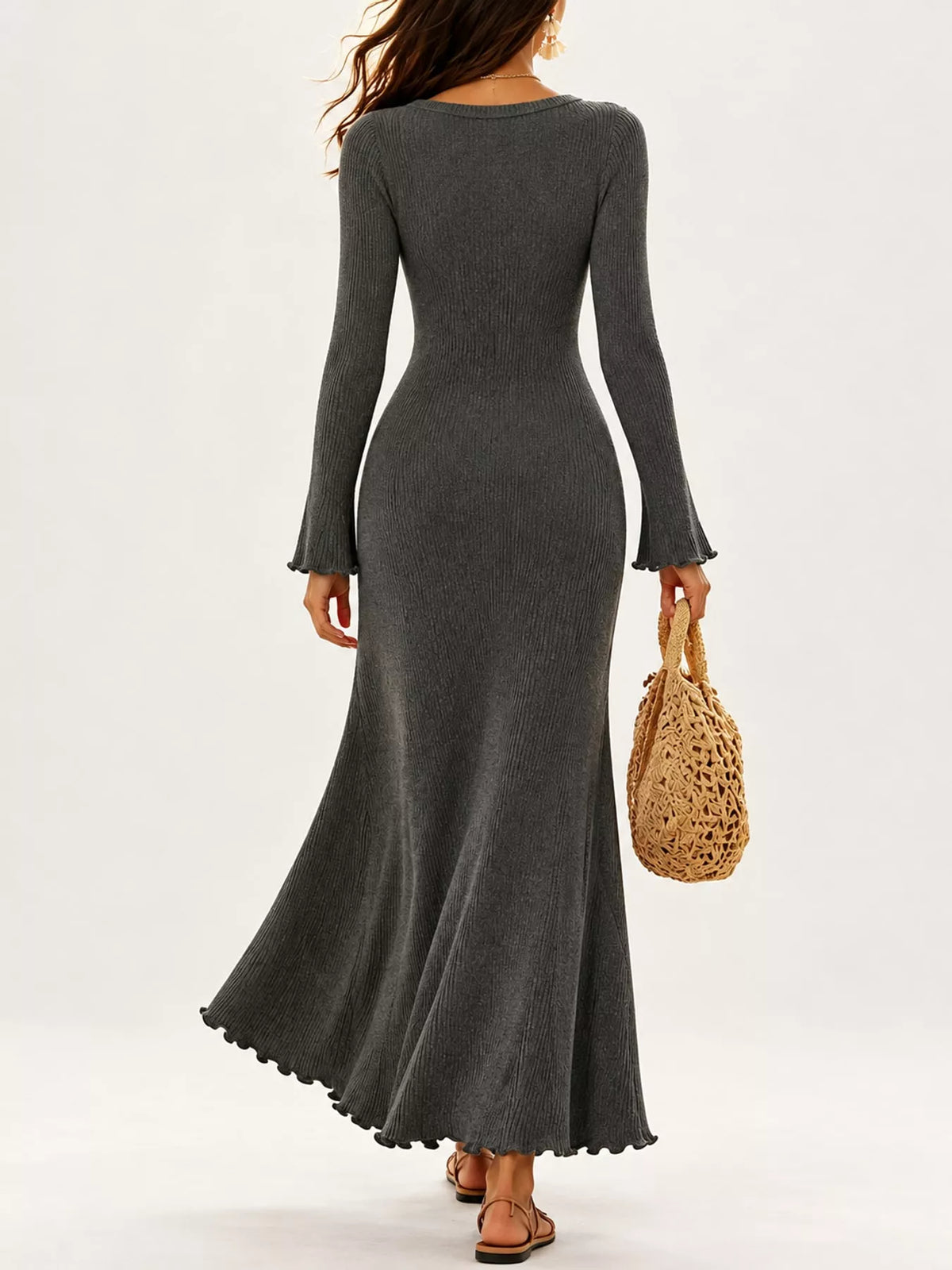 Button-Front Ribbed Knit Maxi Dress - alternate view 20