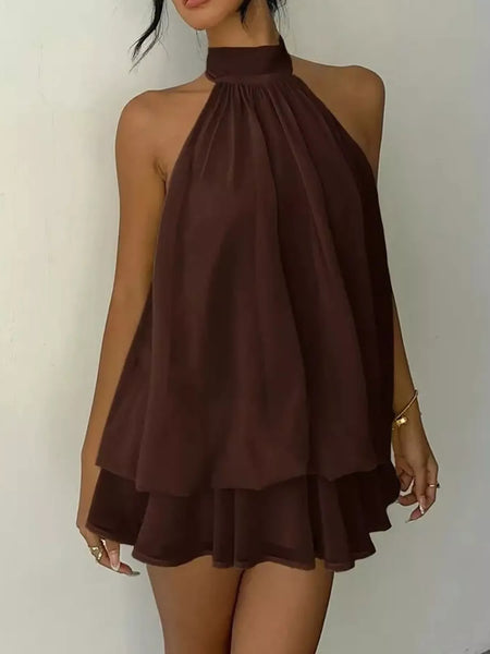 Halter Neck Ruched Mini Dress - alternate view 9
