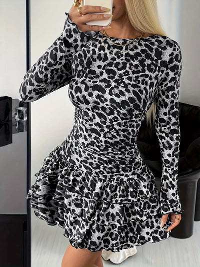 Long Sleeve Ruffled Hem Mini Dress - alternate view 5