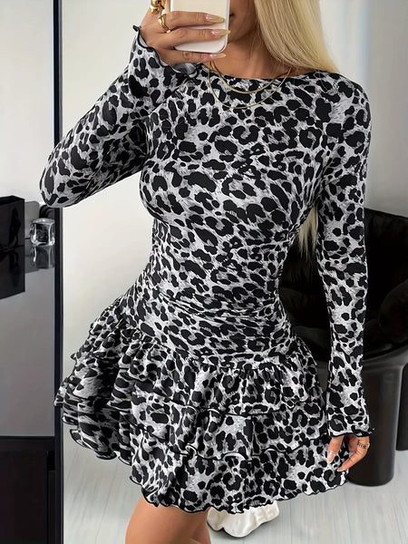 Long Sleeve Ruffled Hem Mini Dress - alternate view 5