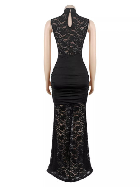 Lace Keyhole High-Slit Maxi Dress - alternate view 4