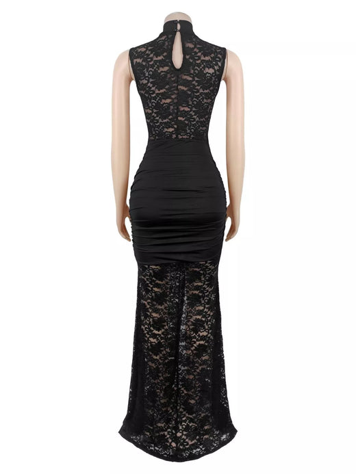 Lace Keyhole High-Slit Maxi Dress - alternate view 4