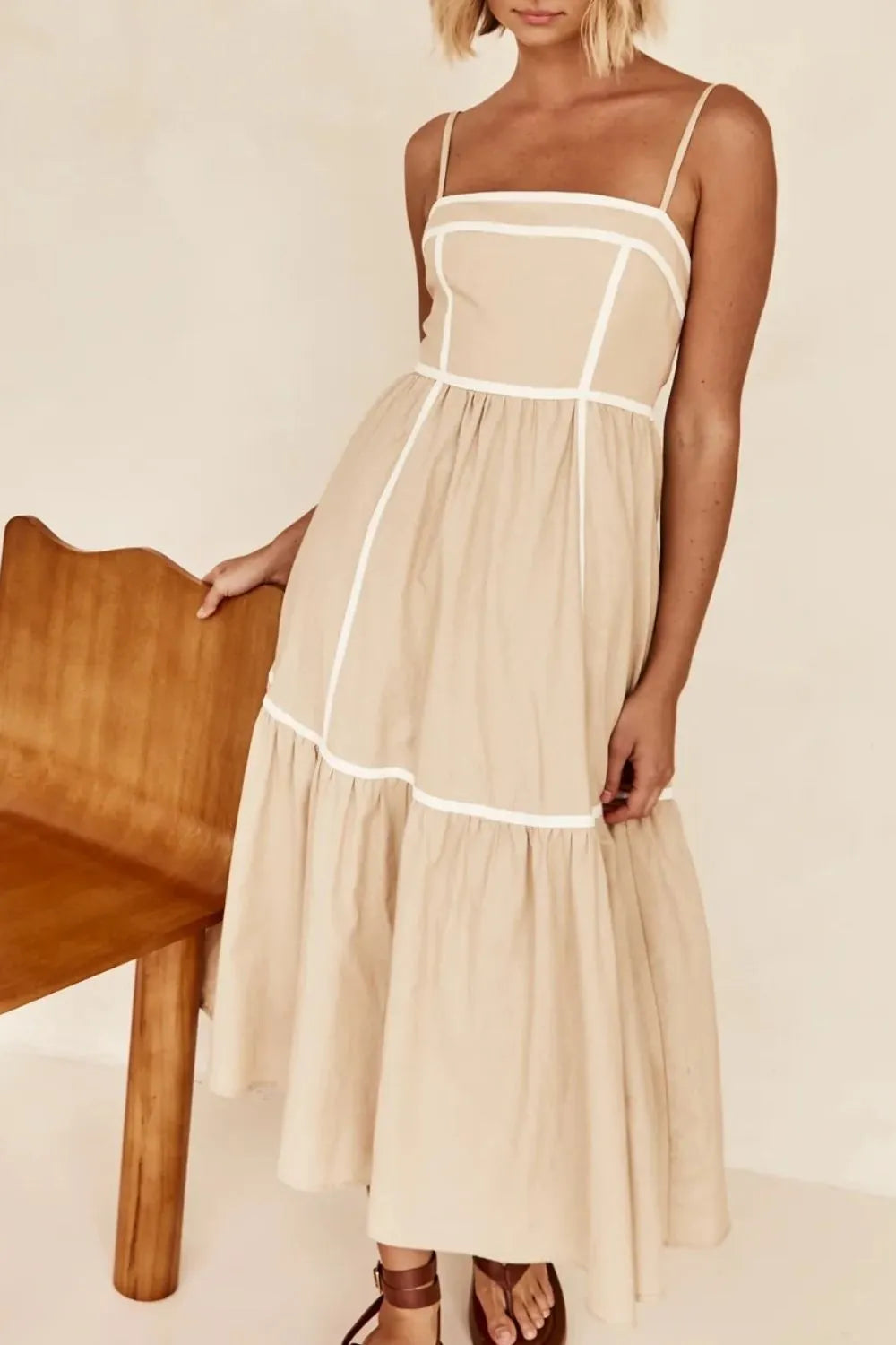 Contrast Trim Square Neck Midi Cami Dress - alternate view 4