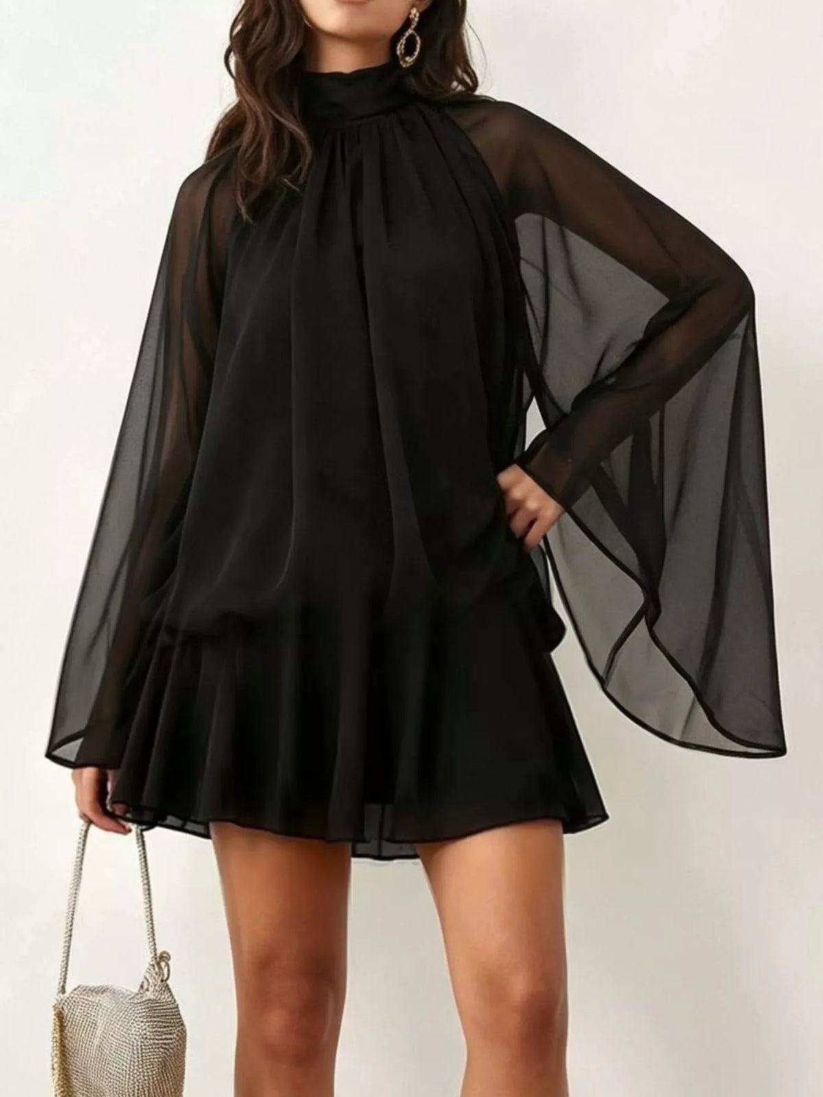 Tie Back Flare Sleeve Mini Dress - alternate view 2