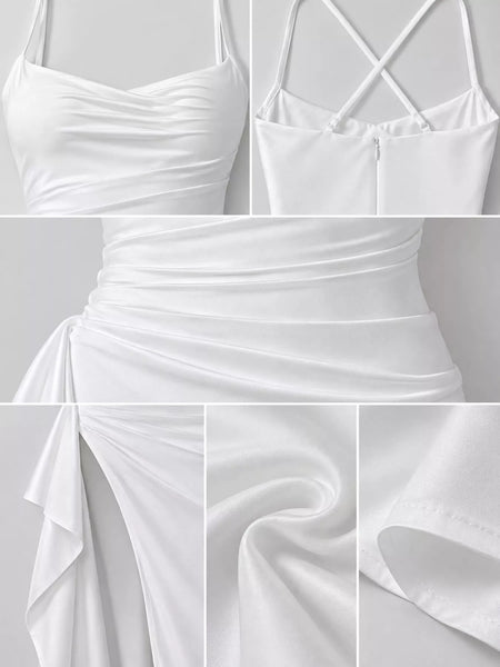 Satin Ruched High-Slit Maxi Dress - alternate view 4