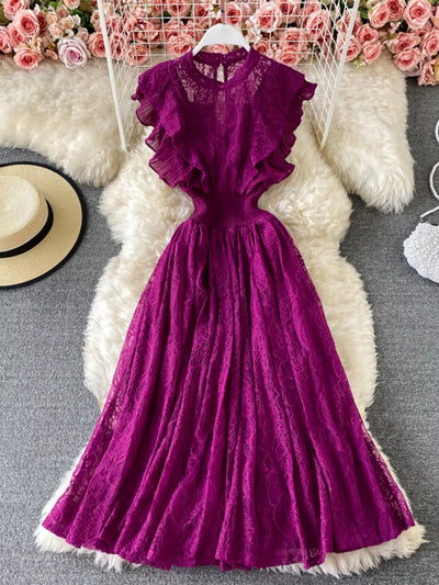 Ruffled Mock Neck Lace Maxi Dress - alternate view 14