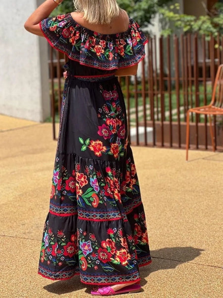 Floral Off Shoulder Ruffle Maxi Dress - alternate view 9