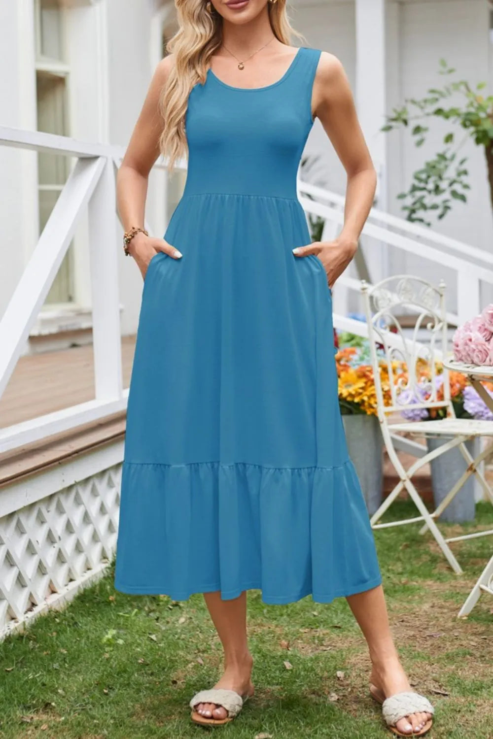 Round Neck Wide Strap Tank Dress - alternate view 7