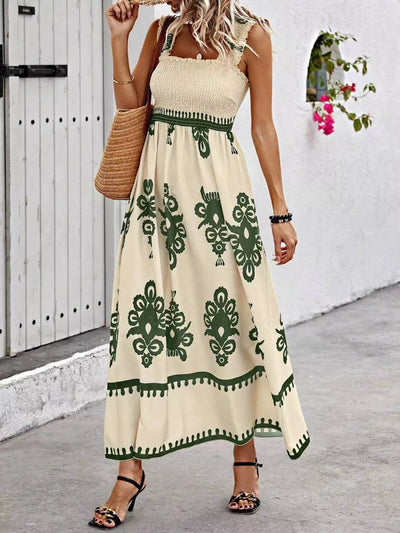 Smocked Printed Square Neck Maxi Dress - alternate view 9