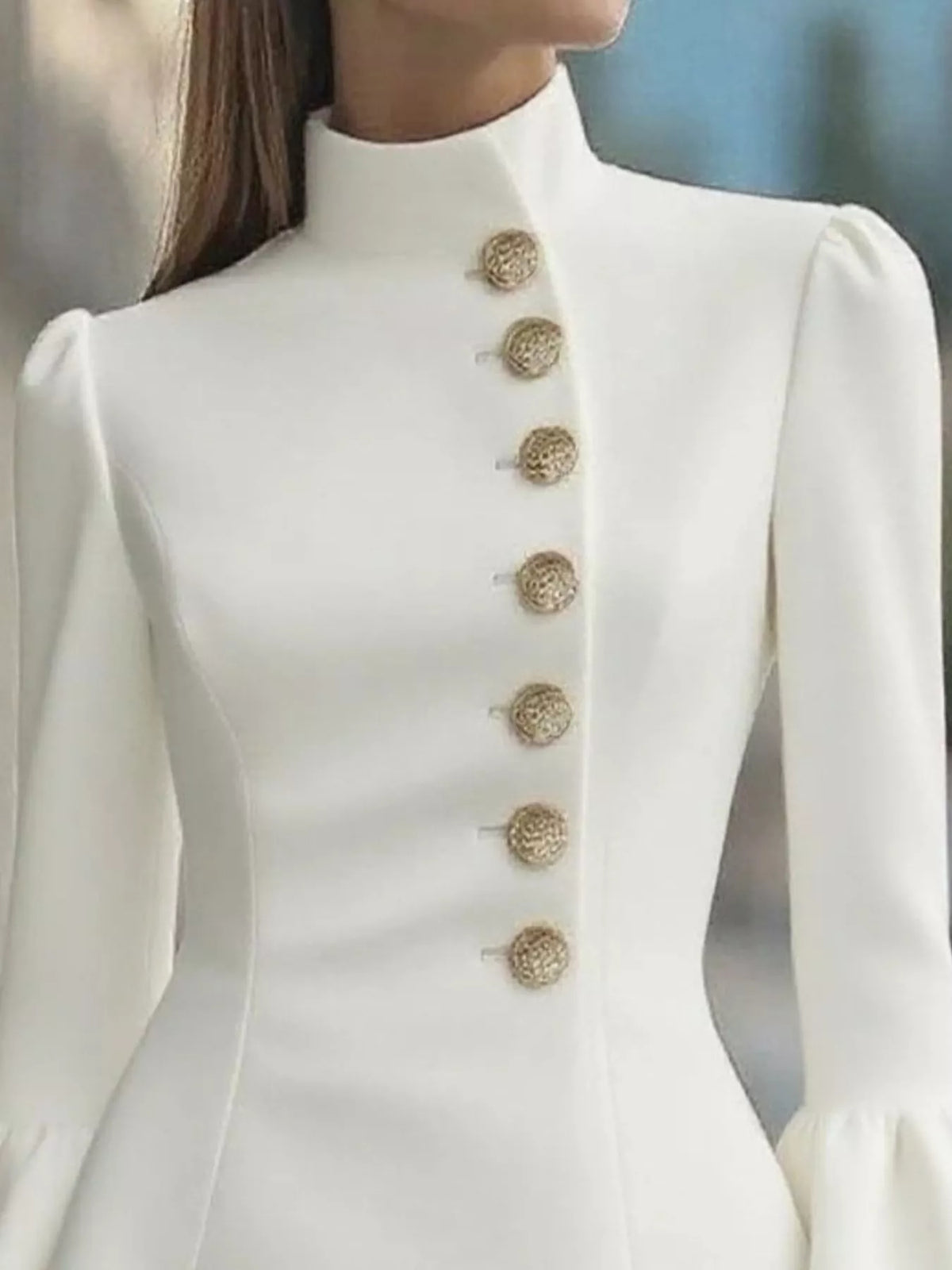 Bell Sleeve Mini Dress with Front Button - alternate view 8