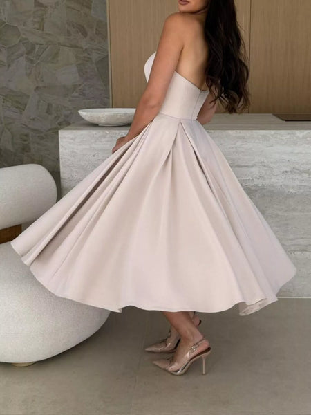 Strapless Ruched A-Line Midi Dress - alternate view 4