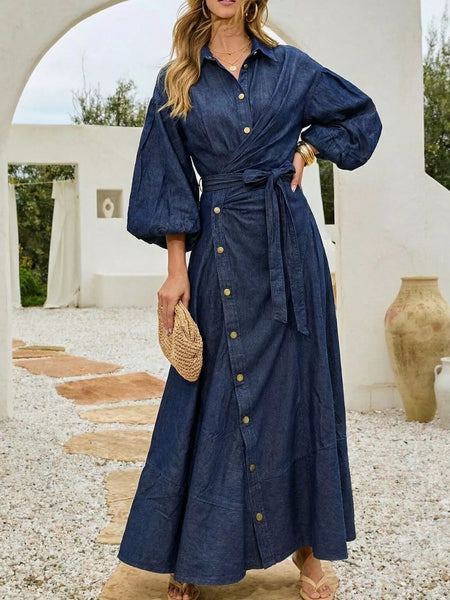 Long Sleeve Wrap-Front Denim Dress - alternate view 4
